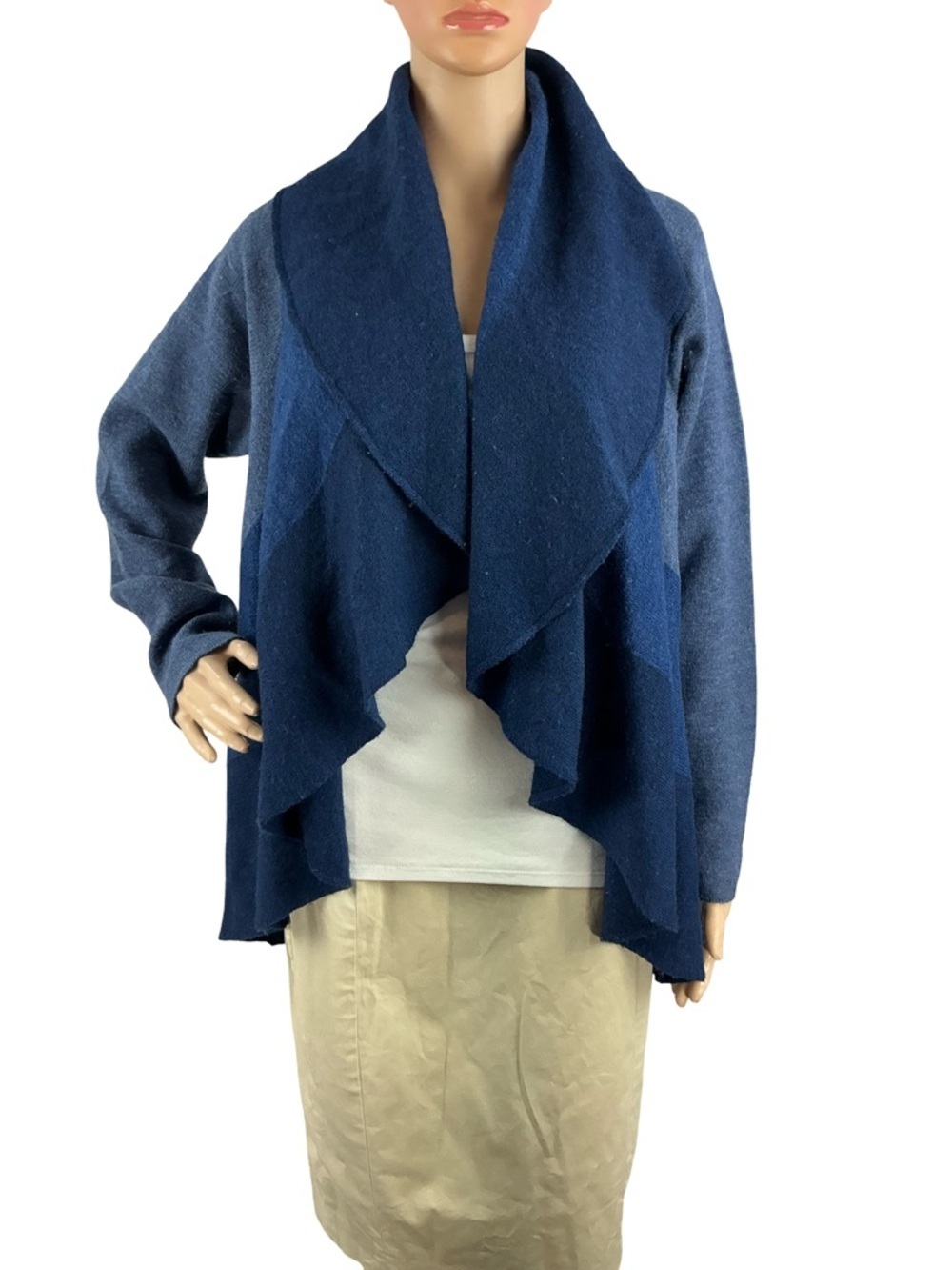 Eileen Fisher Merino Wool Drape Front Cardigan Blue Size S
